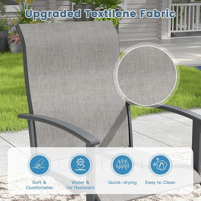 DIFY 5 Pieces Outdoor Dining Set, Metal Patio Table and Chairs Set for 4 with Umbrella Hole, 40.2" Square Outdoor Table and Textilene Swivel Patio Chairs for Garden, Backyard, Poolside, Grey