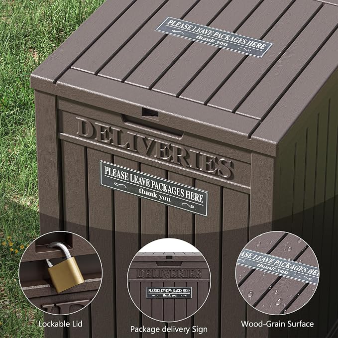 LHBGO Package Delivery Box for Outside, 48 Gallon Storage with Lockable Secure, Large Resin Outdoor Package Drop Container
