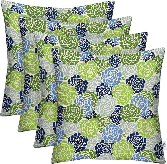 RSH DECOR: Square Throw Pillows Set of 4 | 17” x 17” | All-Weather Spun Fabric | Water and Fade-Resistant | Outdoor Accent Pillows for Patio Furniture | Livi Courtyard Floral