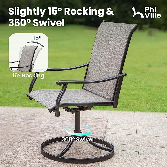 PHI VILLA 7 PCS Outdoor Dining Table and Chairs,Patio Dining Set with 2 Swivel & 4 Stable Outdoor Dining Chairs,Sling Fabric and Durable Frame, Large Patio Table with Umbrella Hole