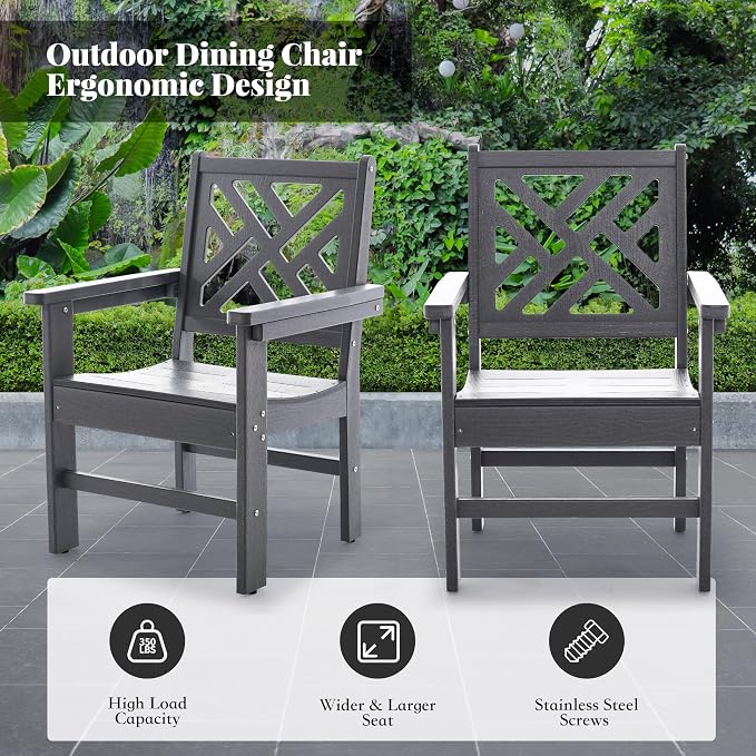 HDPE Outdoor Dining Set,5-Piece Outdoor Table and Chairs Include 4 Armchair Chairs and 35.5" Square Patio Dining Table with Umbrella Hole (Gray)