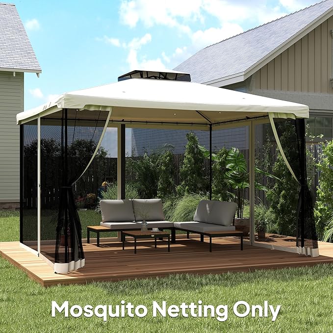 Outsunny 10' x 12' Universal Replacement Mesh Sidewall Netting for Patio Gazebos and Canopy Tents with Zippers, (Sidewall Only) Beige, Black