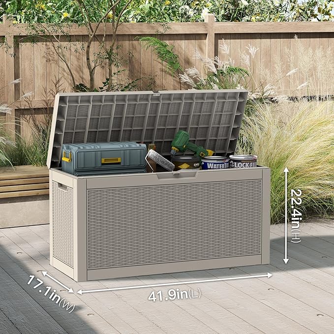 Mars Villa 60 Gallon Deck Box with Seat, Resin Outdoor Storage Box Waterproof, Lockable Lid, Weatherproof and UV Resistant, for Patio Furniture Cushions, Pool Supplies, Garden Tools, Grey