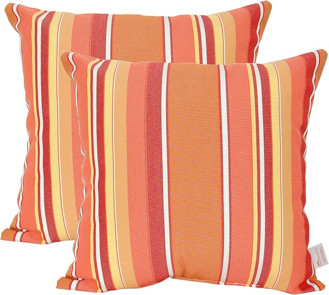 Outdoor/Indoor Sunbrella Throw Pillow Cover Only Square Set of 2 Pieces 20 inch x 20 inch Dolce Mango Stripe - Insert Not Included, Orange