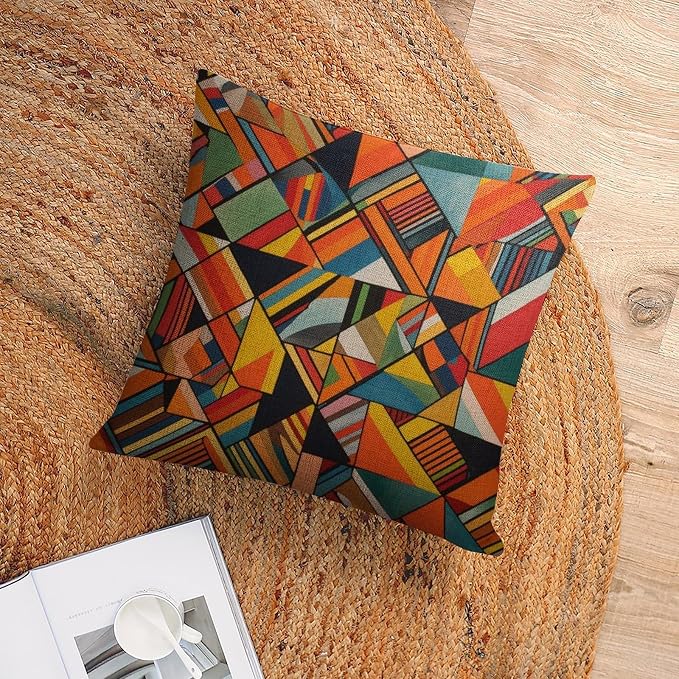 Pillow Protectors Colorful Fun Aesthetic Mid Century Modern Gomestry Pillowcases 16 In Summer Orange Rust Colorful Multicolor Throw Pillow Covers Decorative Floral Linen Pillow Cover Home Decor
