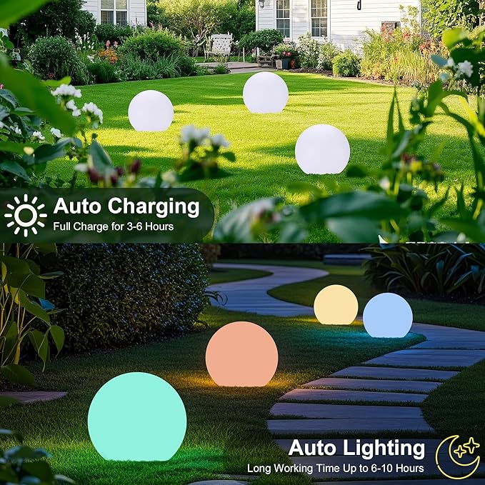 10 Inch Solar Ball Light, Solar Rechargeable Globe Light,16 RGB Colors and Dimmable Globe Light with Remote,Decor for Patio,Garden,Yard,Beach,Pathway,Party Decorative Lighting