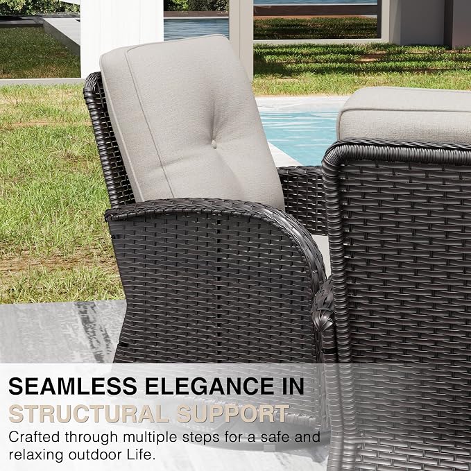Joyside Wicker Patio Furniture Set, 7 Piece Outdoor Furniture Set with Thickened Cushions, High Back, Deep Seating, Wide Armrest, Outdoor Swivel Rocker Chairs for Porch, Deck