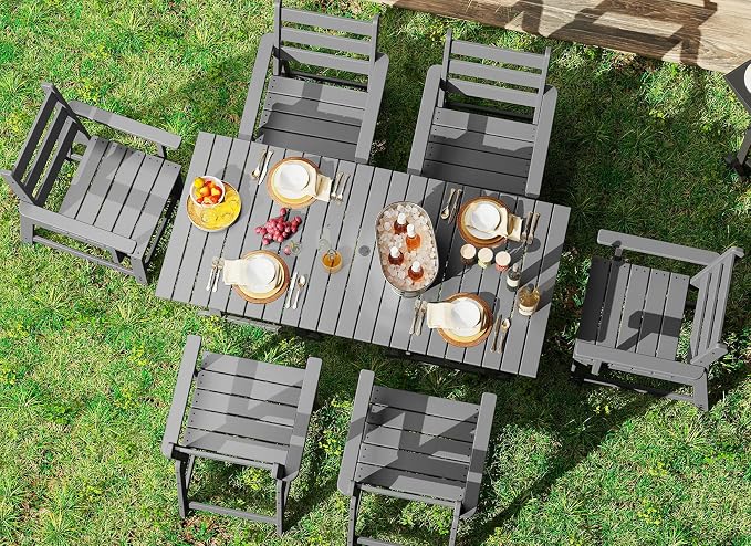 GREENVINES Outdoor-Dining-Table | 75” | HDPE | 2 Connectable Square Tables for 6 | Slatted | All-Weather | Patio Furniture | for Poolside Backyard Garden | Grey