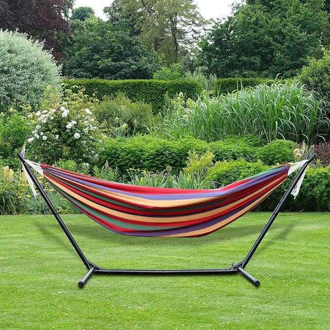 Double Hammock,450lbs Capacity Hammock with Stand Outdoor Two Person Hammock,Hammock Chair with Space Saving Metal Stand,Indoor Hammock Stand with Carrying Bag Strong Load-Bearing Red