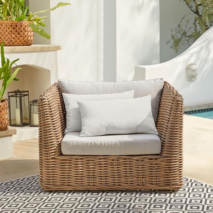Sorra Home Boucle Outdoor Knife Edge Set of 2 Pillows, 14 in x 24 in, Ivory 2 Pound