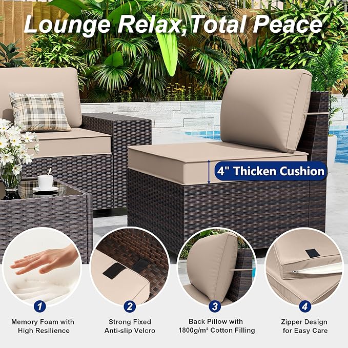 Outdoor Patio Furniture Set with Gas Fire Pit Table, 13 Pieces Outdoor Furniture Set Patio Sectional Sofa w/43in Propane Fire Pit, PE Wicker Rattan Patio Conversation Sets (Sand)