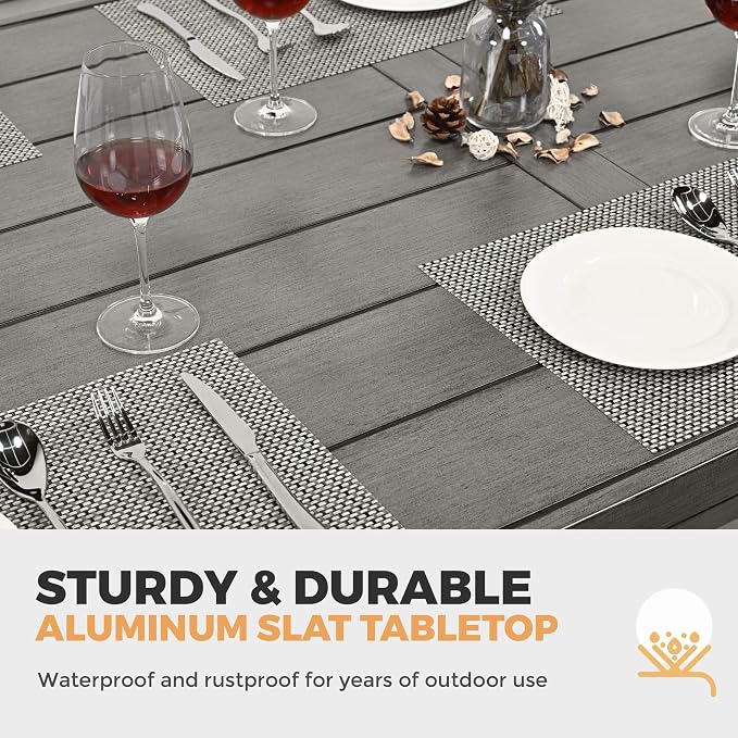HAPPATIO 9-Piece Patio Dining Set - All Aluminum Table and Chairs for 8, Includes Rectangular Table and 8 Chairs with Cushions, Lawn, Garden