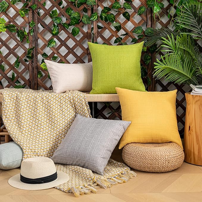 Kevin Textile Outdoor Waterproof Lumbar Pillow Covers 12x24 Inch Pack of 2 Checkered Decorative Rectangle Cushion Throw Pillowcases Shell for Patio Tent Garden Couch Bed Sofa Light Beige