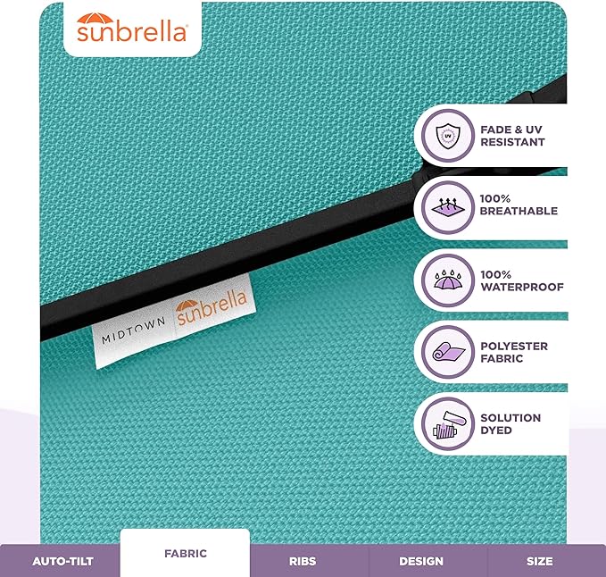 Midtown Umbrellas – The Swilt 9 Ft Patio Umbrella with 360° Swivel & Tilt Mechanism, Sunbrella Fabric & 8 Fiberglass Ribs – Outdoor Umbrella for Deck, Pool & Cafes – Aruba Canopy, Black Pole