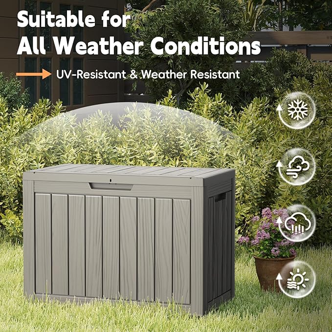 50 Gallon Outdoor Deck Box - Lockable Waterproof Storage Container, Resin Weatherproof Box for Patio Garden Furniture Pool Tools Cushions, Grey