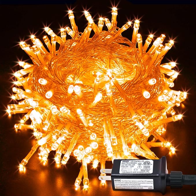 JMEXSUSS Connectable 100 LED Orange Halloween Lights Indoor with 8 Modes | 33ft Halloween String Lights Clear Wire, Plug in Fall Lights Thanksgiving Lights, Christmas Twinkle Lights Plug in for Tree