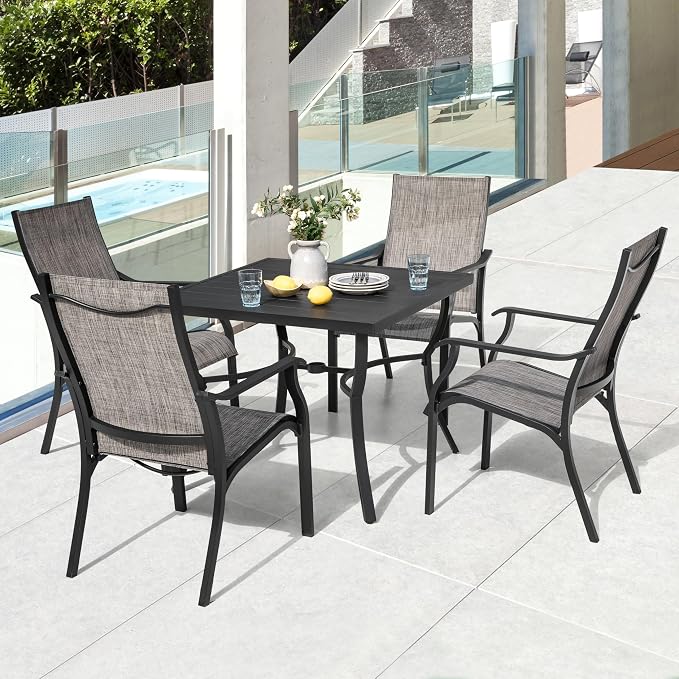 NUU GARDEN 5 Piece Outdoor Patio Dining Set, 36" Aluminum Patio Dining Square Table and 4 All Weather Textilene Patio Chairs with 1.97" Umbrella Hole for Backyard, Patio, Garden, Grey&Black