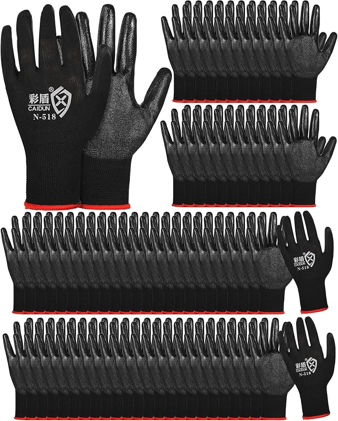 Potchen 72 Pairs Gardening Work Gloves Bulk for Men Women, Rubber Coated Garden Multipack Safety Construction Glove