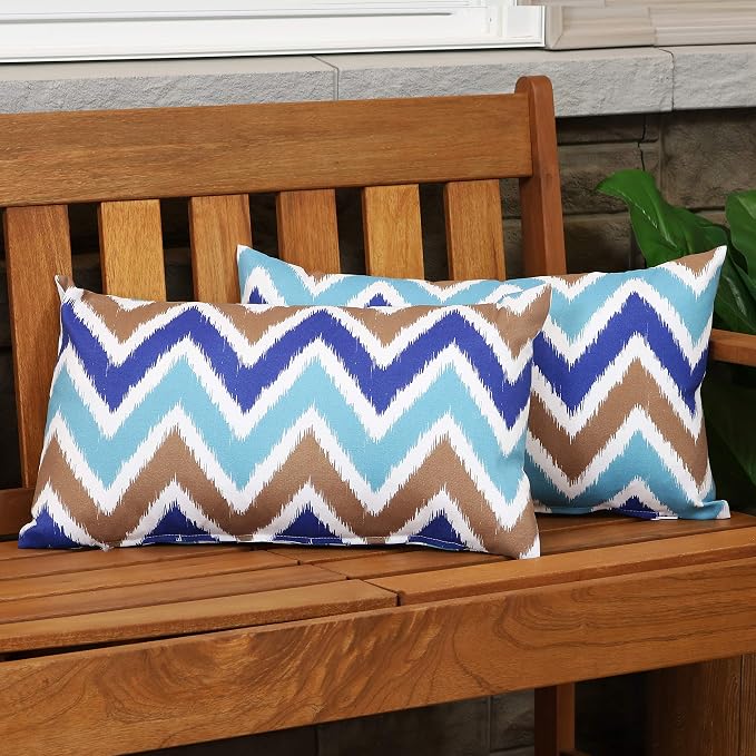 Sunnydaze Indoor and Outdoor Decorative Lumbar Pillows Set of 2 with Zipper Closures and Inserts - 12 x 20 Inch Rectangular Throw Pillows - Weather-Resistant Polyester - Chevron Bliss