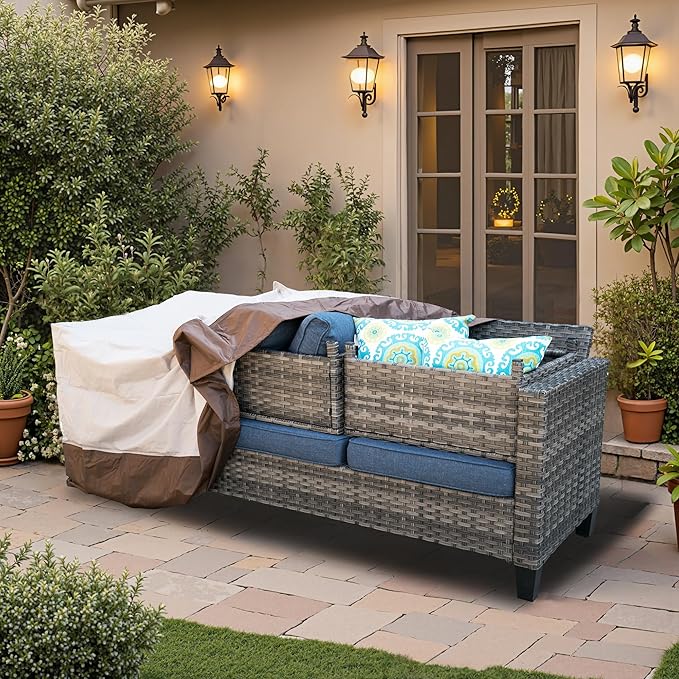 OVIOS Patio Furniture Set Cover Outdoor Sectional Sofa Couch Chair Ottoman Waterproof Covers General Purpose, 78" L x 31" W x 29" H, Beige-Brown