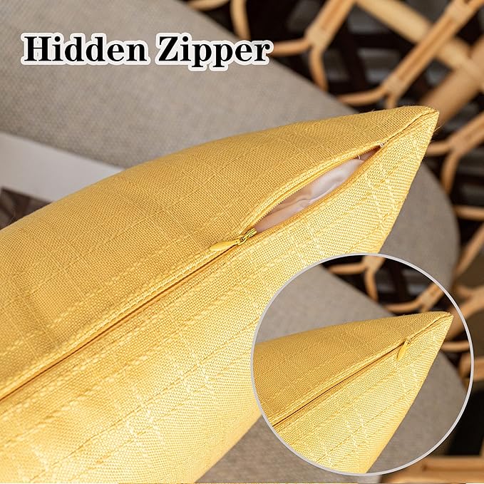 Kevin Textile Outdoor Waterproof 12”x24” Pillow Covers 2 Pack, Yellow | Water Resistant, Soft Faux Linen-cotton Yarn-dyed Woven Texture Throw Pillow Covers for Tent Patio Garden Couch Sofa