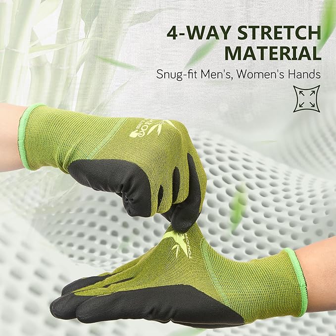 COOLJOB 2 Pairs Gardening Working Gloves for Men and Women, Touchscreen, Grippy Nitrile Rubber Coated for Garden Yard, Green/Black, XX-Large Size (XXL)