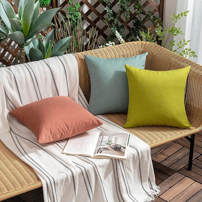 Outdoor Waterproof Throw Pillow Covers Coral Red 20x20 Set of 2 | Decorative Farmhouse Linen Pillowcases Solid Cushion Cases for Patio Tent Balcony Couch Sofa Living Room