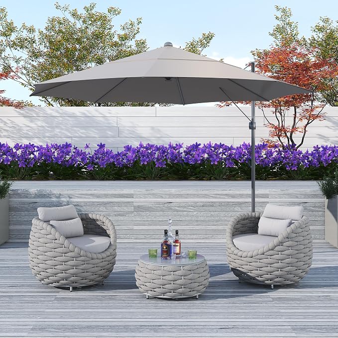 TWT Aluminum Outdoor Patio Furniture Set, 4 Textilene Armchairs Modern Outdoor Conversation Set Outdoor Single Sofa with Upgrade Cushion and Coffee Table for Balcony,Light Grey