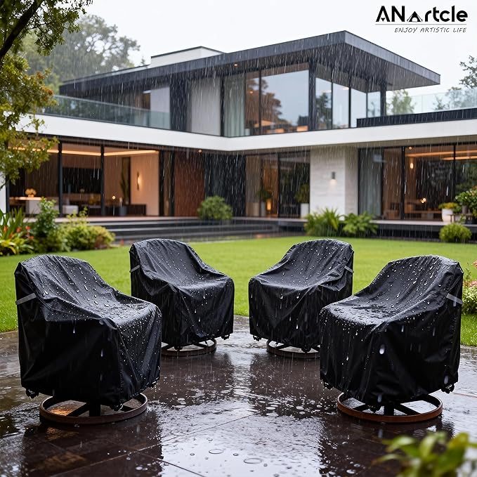 ANartcle Swivel Patio Chair Cover 4 Pack,600D Waterproof Heavy Duty Outdoor Chair Cover(35 W x 37 D x 36 H inches),Patio Furniture Covers,Outdoor Furniture Covers Waterproof,Black