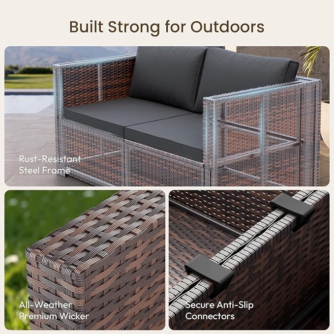 Patio Furniture Set - All-Weather -5 Piece Outdoor Patio Conversation Couch Sets, Modular Wicker Rattan Sectional Sofa for Garden, Patio, Poolside, Backyard, Balcony, Porch,Medium Gray