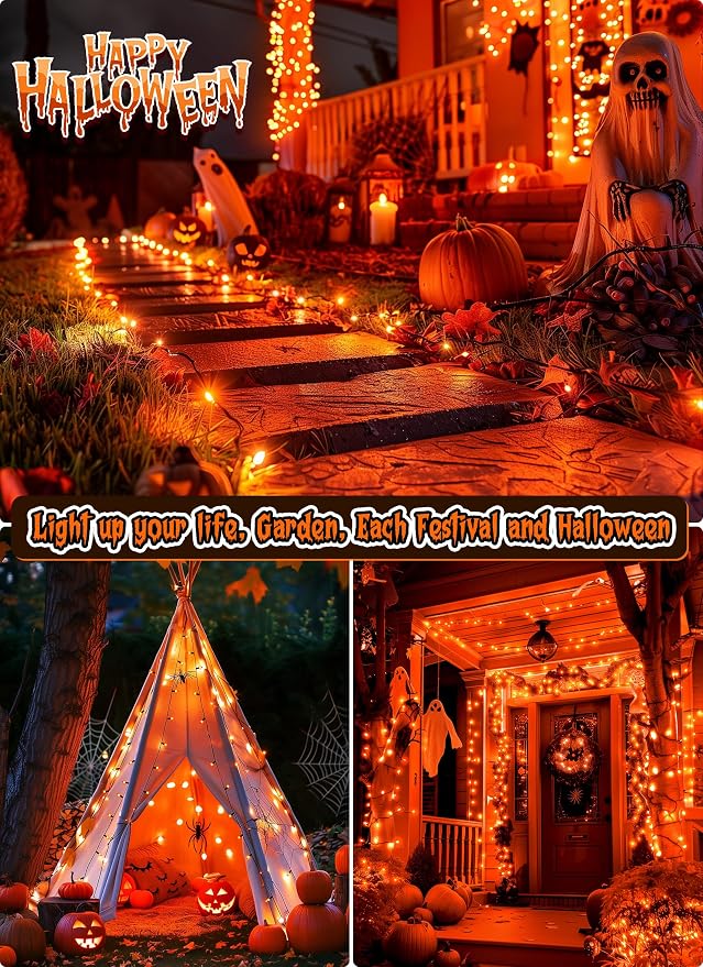 Brightown Orange Halloween Mini Lights, 50 Count 10 Feet Mini String Lights | Incandescent Bulb Connectable Halloween Lights for Haunted House Ghost Party Holiday Window Indoor Outdoor Decoration