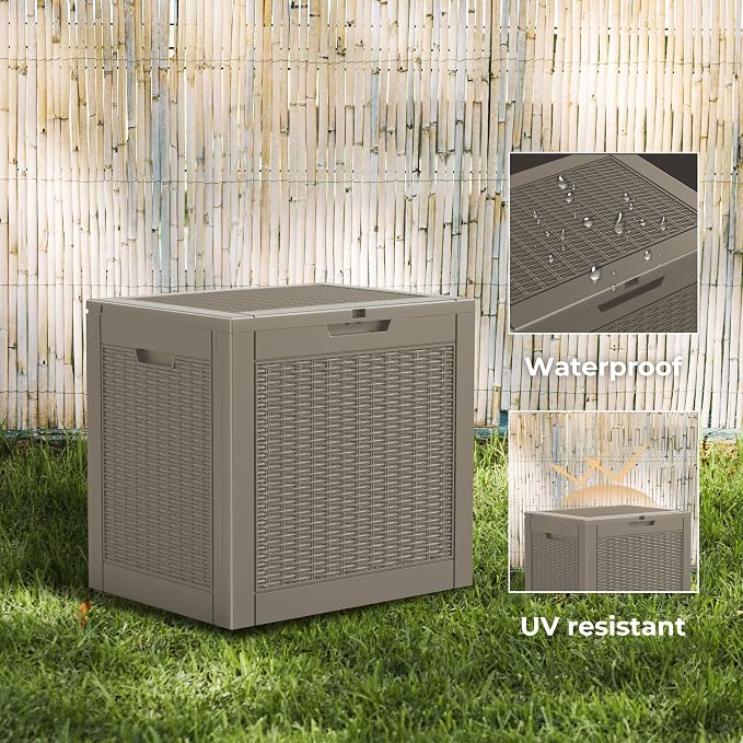 Vixzen 31 Gallon Deck Boxes Outdoor Waterproof, Lockable Outdoor Storage Bench for Patio Cushions, Garden Tools, Pool Supplies (Grey, 31 Gallon)