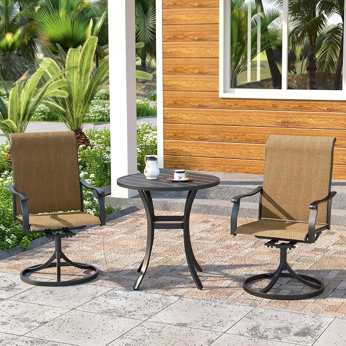 Outdoor Dining Set,27.5"x 27.5"x 28" Round Patio Table with 2pcs Swivel Chairs,Outdoor Furniture Set for Garden Backyard Lawn Poolside