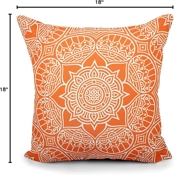 COZY TRENDS Decorative Indoor Outdoor Waterproof Throw Pillows with Inserts - Stylish Comfort for Your Patio Furniture, Garden Chairs, or Indoor Décor 18x18 Inches | Set of 2 (Orange/White)