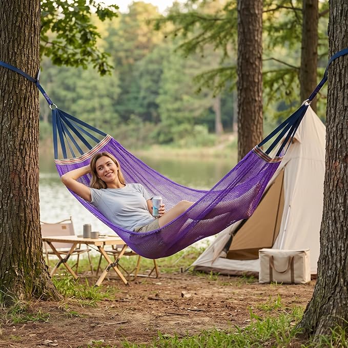 Hammock Camping, Breathable Mesh Portable Hammock, Anti-roll Outdoor Hammocks for Adults, Includes Storage Bag Purple