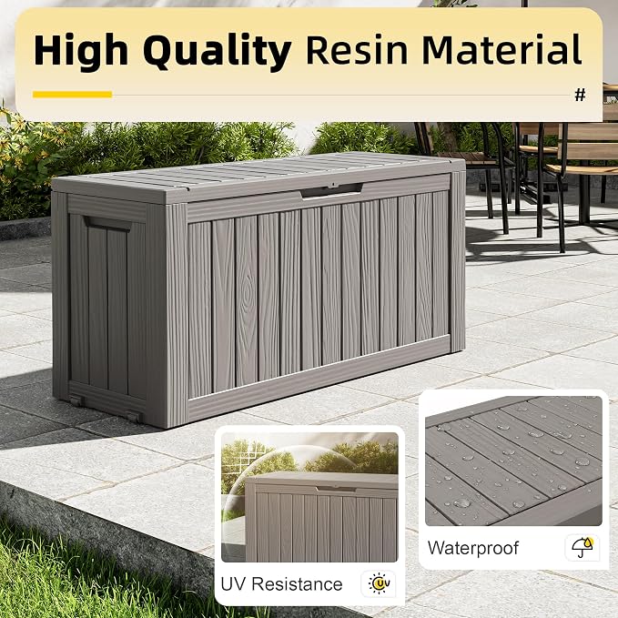 Bifanuo Outdoor Storage Box Waterproof, Resin Deck Box with Lockable Lid，Patio Storage Box Indoor and Outdoor Use for Cushions, Garden Tools & Package Delivery, UV Resistant (Grey, 72 Gallon)