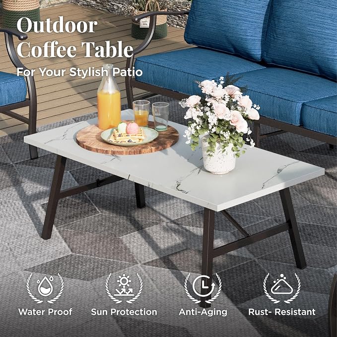 MIXPATIO Patio Furniture Set 4 pcs, Metal Outdoor Patio Furniture, 3-Seat Sofa, 2 Single Chairs, Coffee Table and 5.75" Extra Thick Cushion, Conversation Set for Backyard Deck, Gemstone Blue