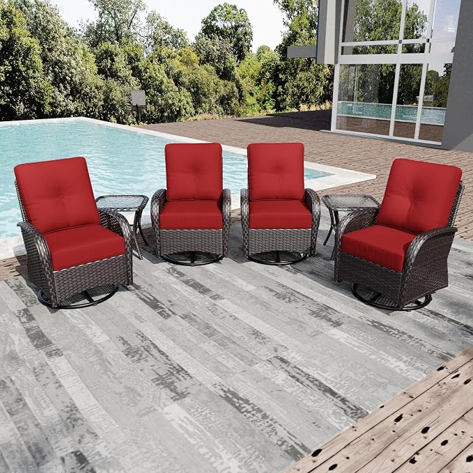 Joyside Wicker Patio Furniture Set, 6 Piece Outdoor Furniture Set with Thickened Cushions, High Back, Deep Seating, Wide Armrest, Outdoor Swivel Rocker Chairs for Porch, Deck
