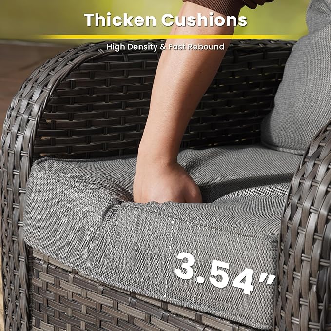 8 Pieces Outdoor Patio Furniture Set with Coffee Table, All Weather Wicker Patio Conversation Sets with Rocking Chairs, Balcony Furniture Sets for Backyard, Garden, Poolside, Dark Grey