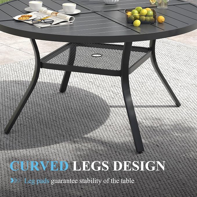 VICLLAX Outdoor Table and Chairs Set of 4, Metal Patio Dining Set-40.7" Round Dining Table and 4 Swivel Chairs for Deck, Lawn and Garden, Black Table and Blue Chairs