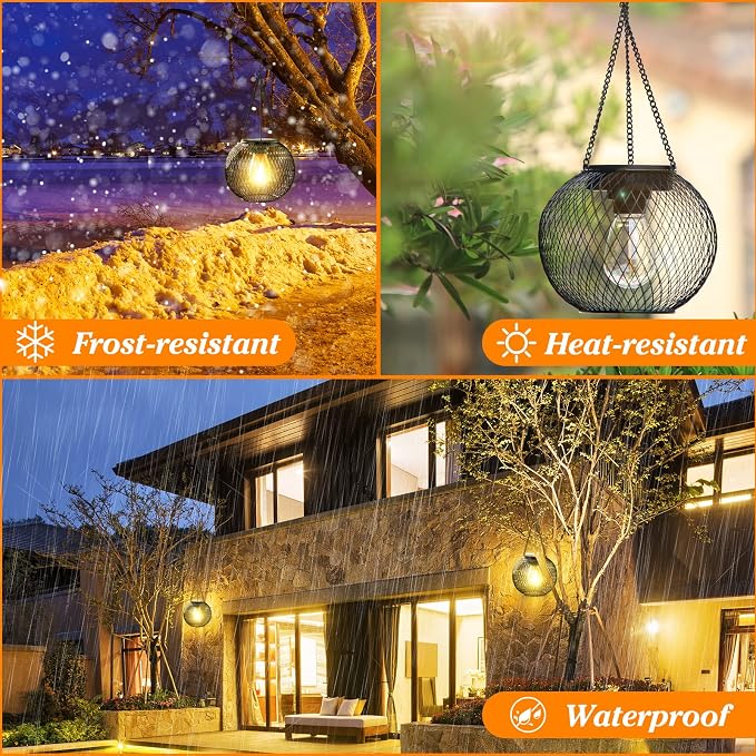 Solar Lantern Outdoor Waterproof, KagoLing Upgraded Hanging Solar Lights Outdoor Garden Decorations Decorative Lighting Solar Powered Waterproof Tree Lantern for Garden Yard Patio Pathway, 4 Pack | Hanging Solar Lights Outdoor Garden Decorations Lighti...