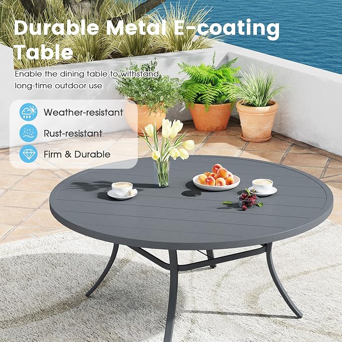 9 Pieces Patio Furniture Dining Set, 8 Textilene Swivel Dining Chairs, 60" Outdoor Round Metal Table with 1.57" Umbrella Hole, Outdoor Dining Set for Porch, Lawn, Garden, Dark Grey/Grey