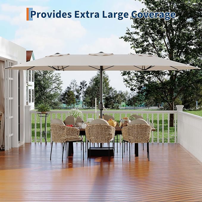 KYBOLT 15 Ft Large Patio Umbrella with Base Included, Outdoor Double-Sided Rectangle Umbrella with Crank Handle, Outdoor Umbrella for Backyard, Pool, Patio,