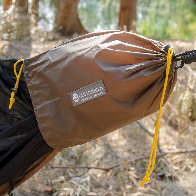 Go Camping Hammock 2.0 w/ Built-In Mosquito Net - Slate Gray by Go Outfitters: 11' Long X 64" Wide |Includes 2 Premium Aluminum Carabiners, Rapid Deployment Bag, 4 Stakes & 4 Shock Cords