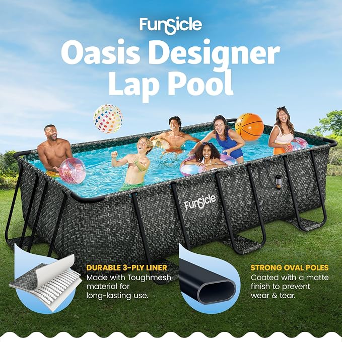 Funsicle Oasis Designer Lap 13' x 7' x 39.5” Rectangular Above Ground Swimming Pool, with FiltraBoost 800 GPH Filter Pump, Ladder & Repair Patch, Dark Herringbone