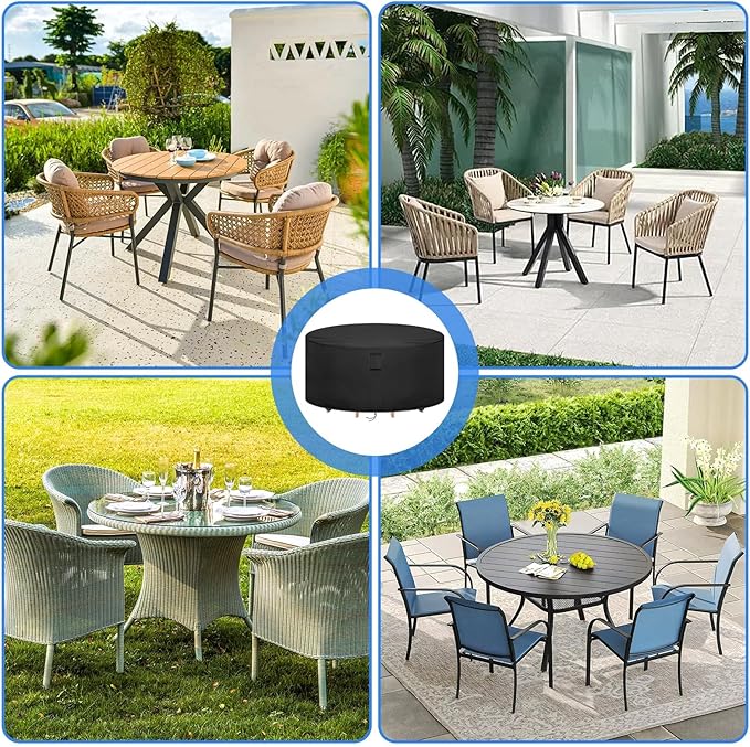 Round Patio Furniture Covers, Waterproof Round High Outdoor Table and Chair Set Cover, Tall Outdoor Furniture Covers for Winter, Rainproof Fadeproof- 96"Dia×48"H