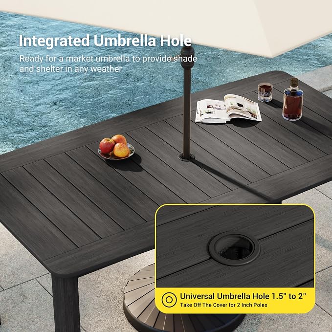5-Piece HDPE Outdoor Dining Set for 4, Outdoor Table and Chairs | Weather Resistant Patio Table and Textilene Chairs set, Square Table with Umbrella Hole for Garden, Backyard and Lawn, Black