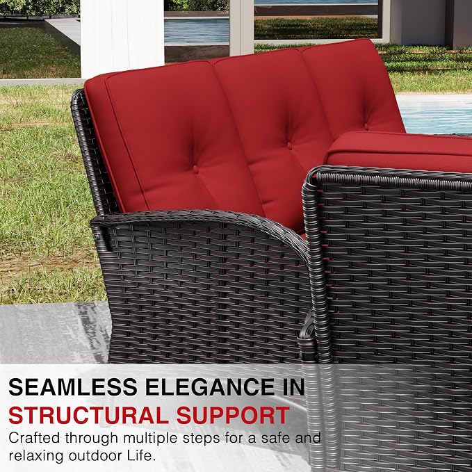 Joyside Wicker Patio Furniture Set, 8 Piece Outdoor Furniture Set with Thickened Cushions, High Back, Deep Seating, Wide Armrest, Outdoor Swivel Rocker Chairs for Porch, Deck