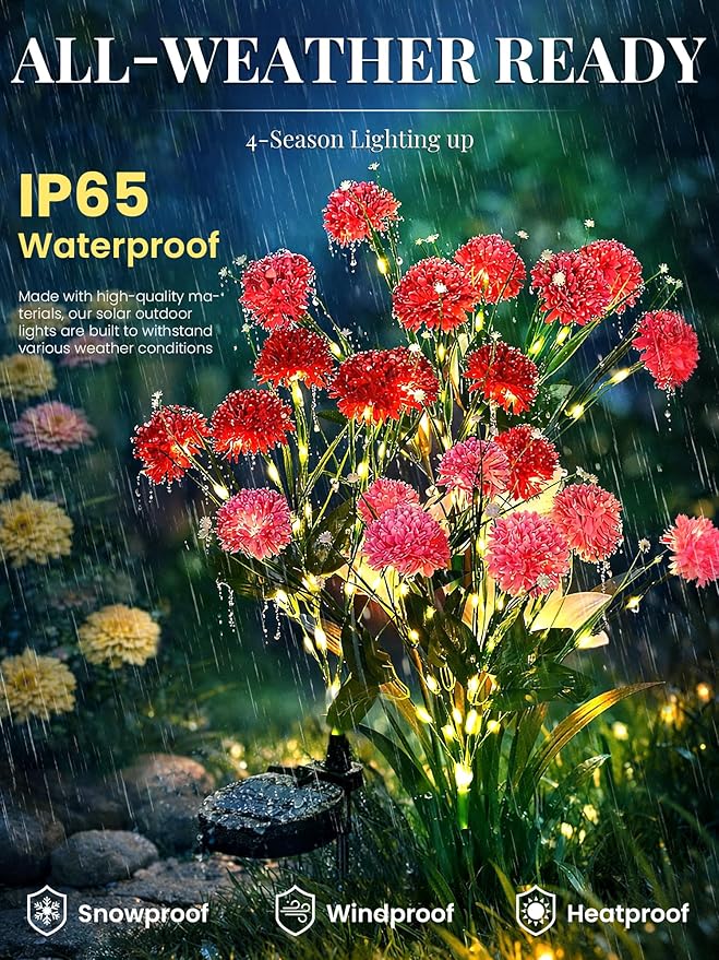 GIGALUMI Solar Lights Outdoor for Garden Decor, 3 Pack Solar Flower Lights Waterproof, 2 Lighting Modes 21 Chrysanthemums for Pathway,Yard, Patio Decoration, Gardening Gifts for Women (Muiltcolored)