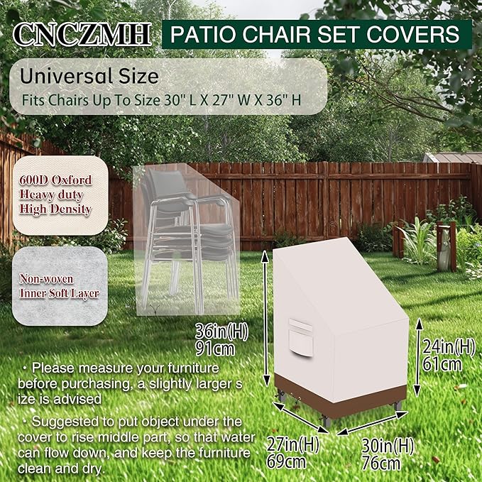 Heavy Duty Patio Chair Covers Waterproof Outdoor, 2 Pack 600D Patio Furniture Covers for Outdoor Rocking Swivel Adirondack Chairs, Lounge Deep Seat 30'' W x 27''D x 24''H/ 36''H Beige Brown